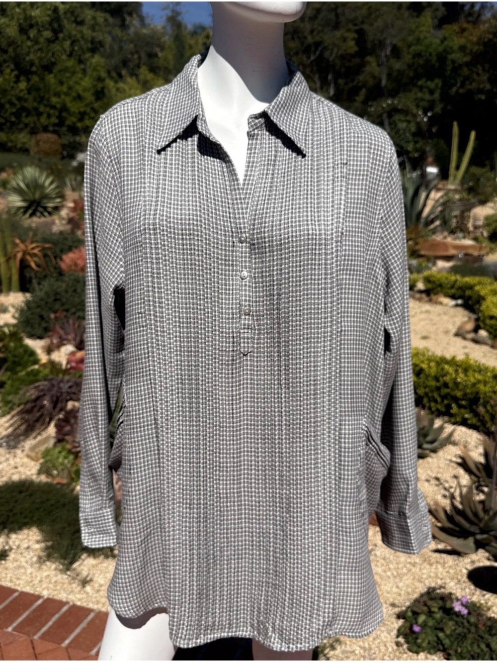 Men's Gray Checked Long-Sleeve Button-Front Shirt